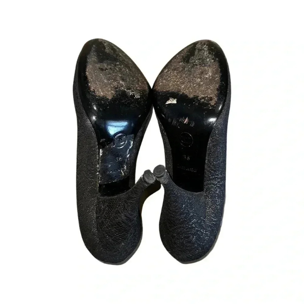 Chanel Black Shimmer Lace Almond Toe Pump Shoes Size 38 - Picture 9 of 10